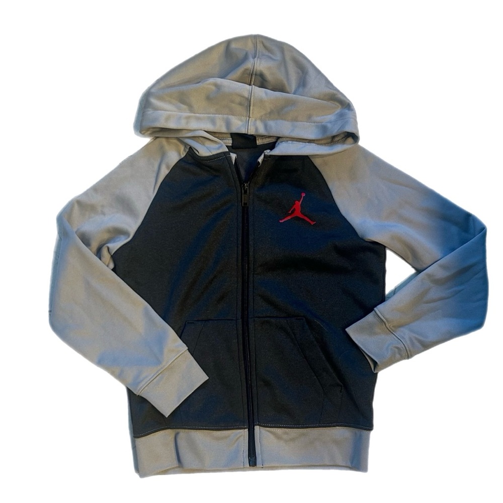 Jordan Kids Black and Gray Hoodie with Red Logo